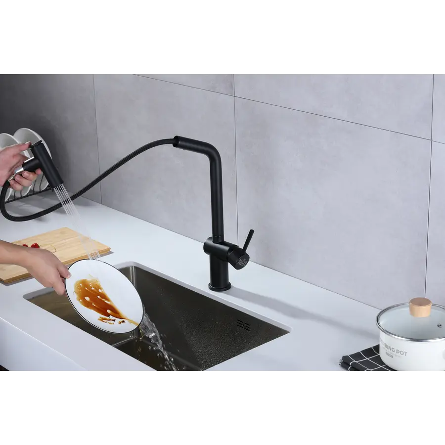Чорний змішувач для кухні з висувним виливом Nett FBB-44