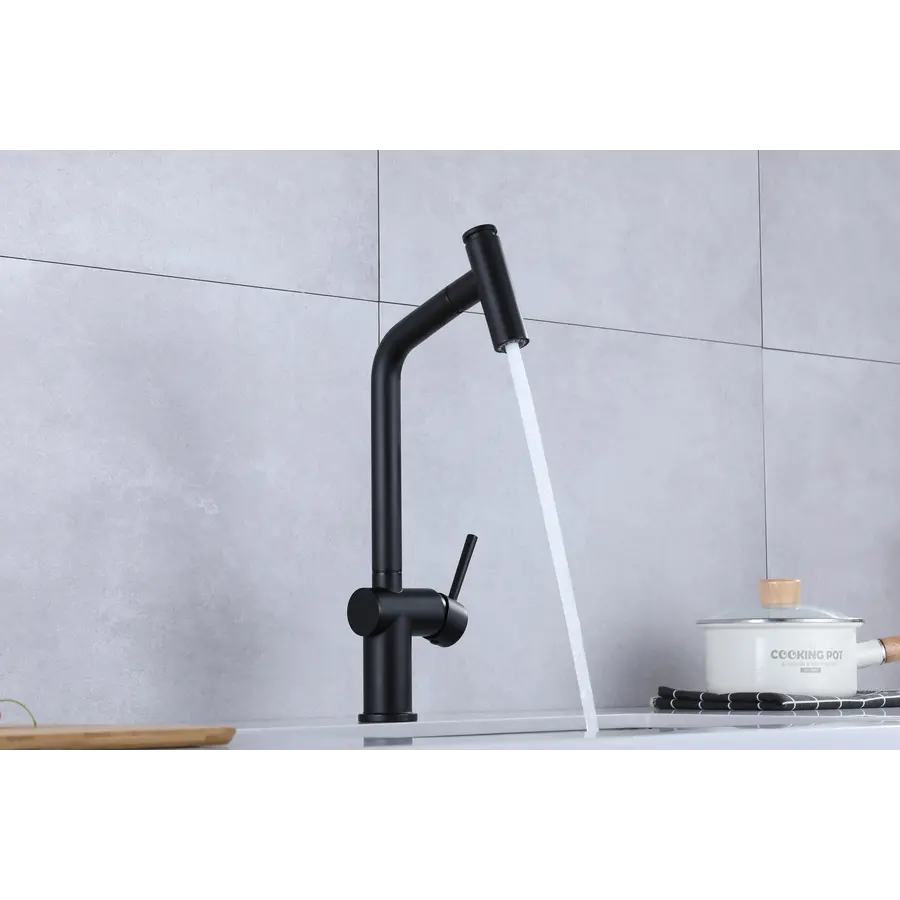 Чорний змішувач для кухні з висувним виливом Nett FBB-44