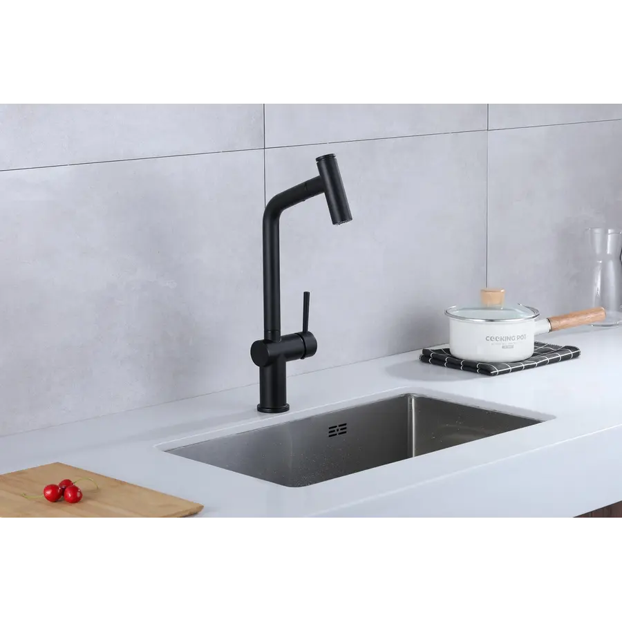 Чорний змішувач для кухні з висувним виливом Nett FBB-44