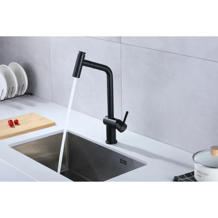 Чорний змішувач для кухні з висувним виливом Nett FBB-44