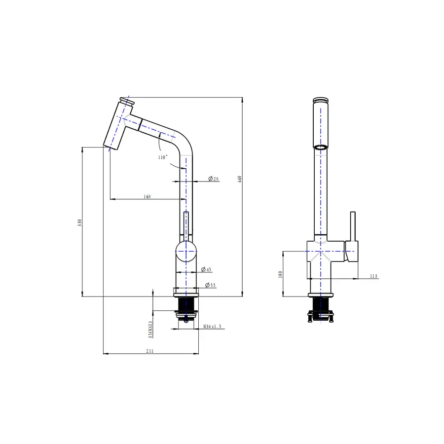 Чорний змішувач для кухні з висувним виливом Nett FBB-44