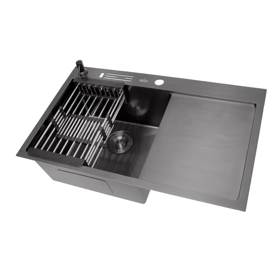 Чорна раковина на кухню з правим крилом Nett NB-7848(R)