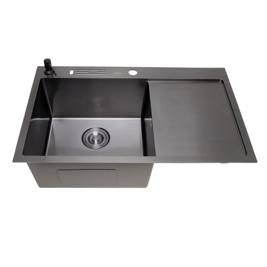 Чорна раковина на кухню з правим крилом Nett NB-7848(R)