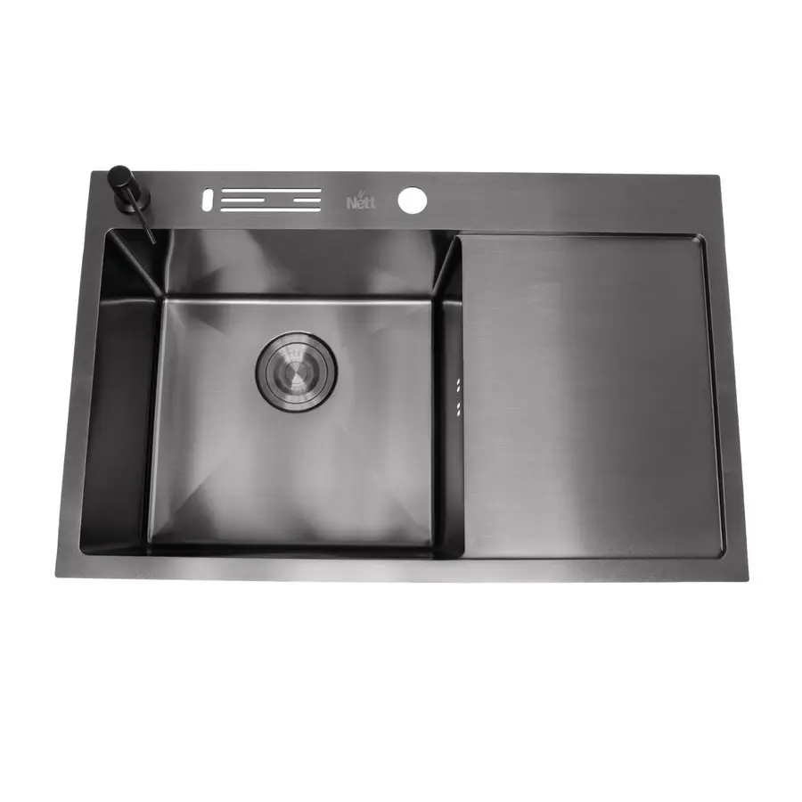 Чорна раковина на кухню з правим крилом Nett NB-7848(R)