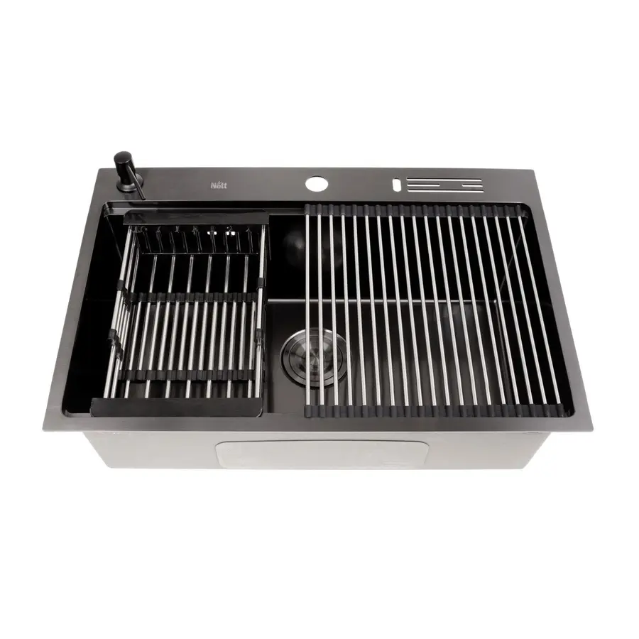 Чорна мийка для кухні з нержавійки з PVD покриттям багатофункціональна Nett NB-7048