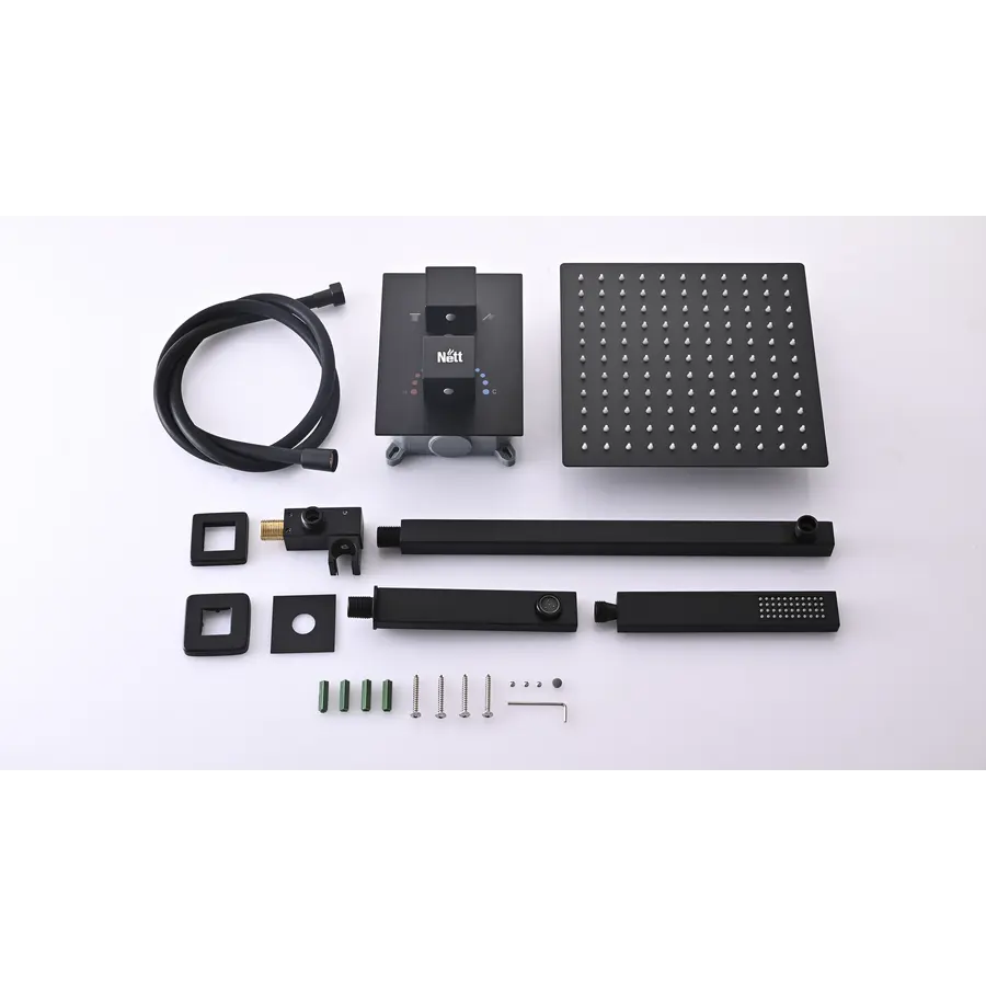 Чорна душова система з термостатом внутрішнього монтажу з виливом Nett TSB-521