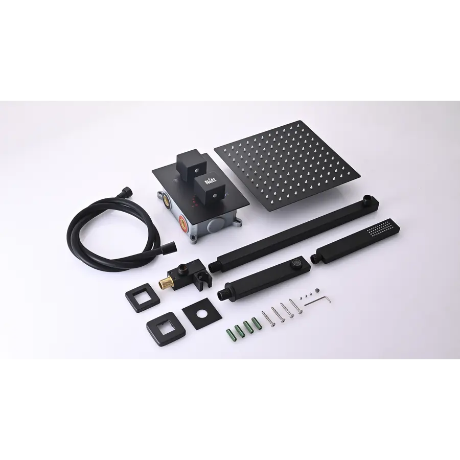 Чорна душова система з термостатом внутрішнього монтажу з виливом Nett TSB-521