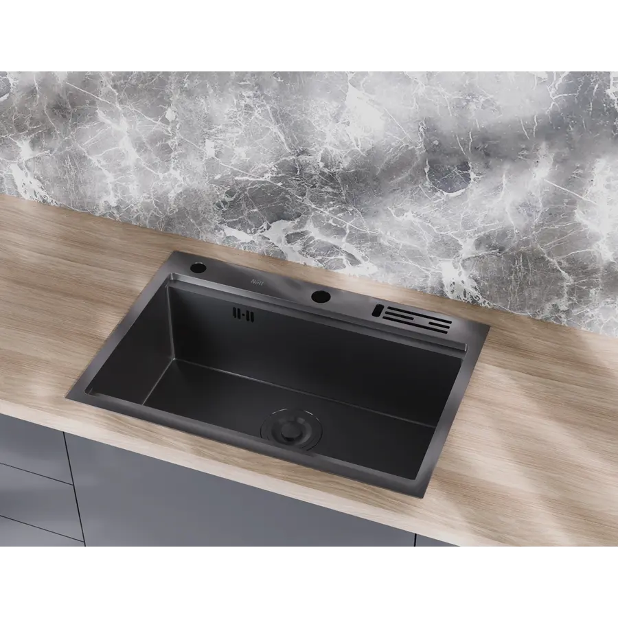 Чорна мийка для кухні з нержавійки з PVD покриттям багатофункціональна Nett NB-7048