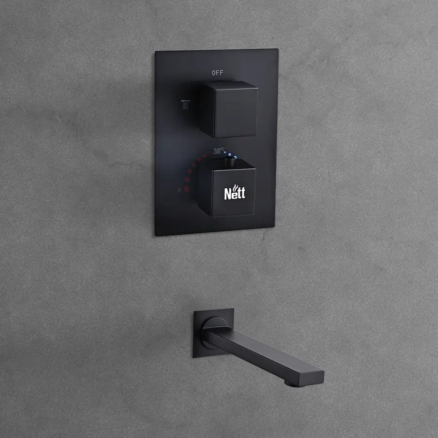 Чорна душова система з термостатом внутрішнього монтажу з виливом Nett TSB-521