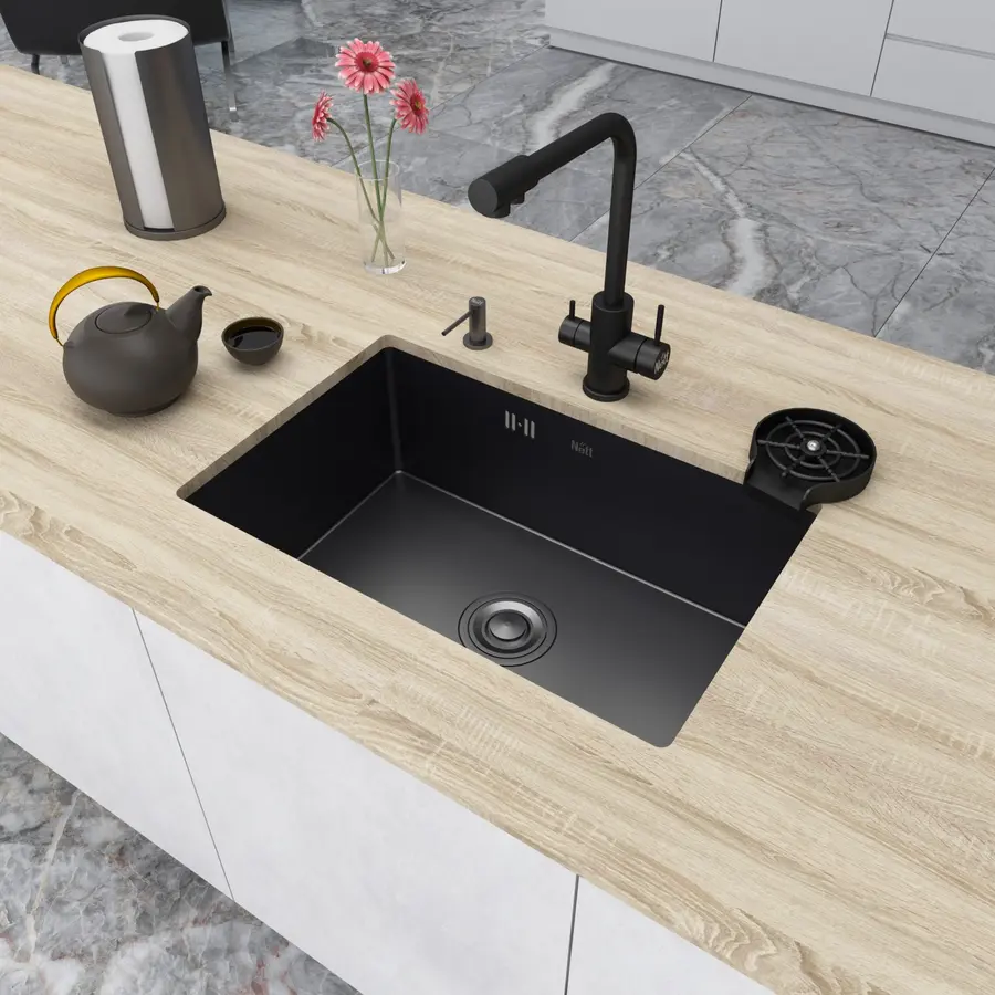 Чорна мийка для кухні з нержавійки з PVD покриттям Nett NB-6845