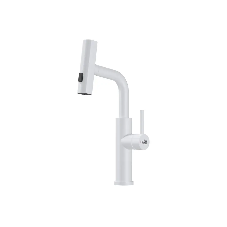 Змішувач на кухню водоспад з висувною лійкою білий Nett LW-35