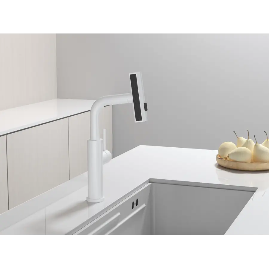 Змішувач на кухню водоспад з висувною лійкою білий Nett LW-35