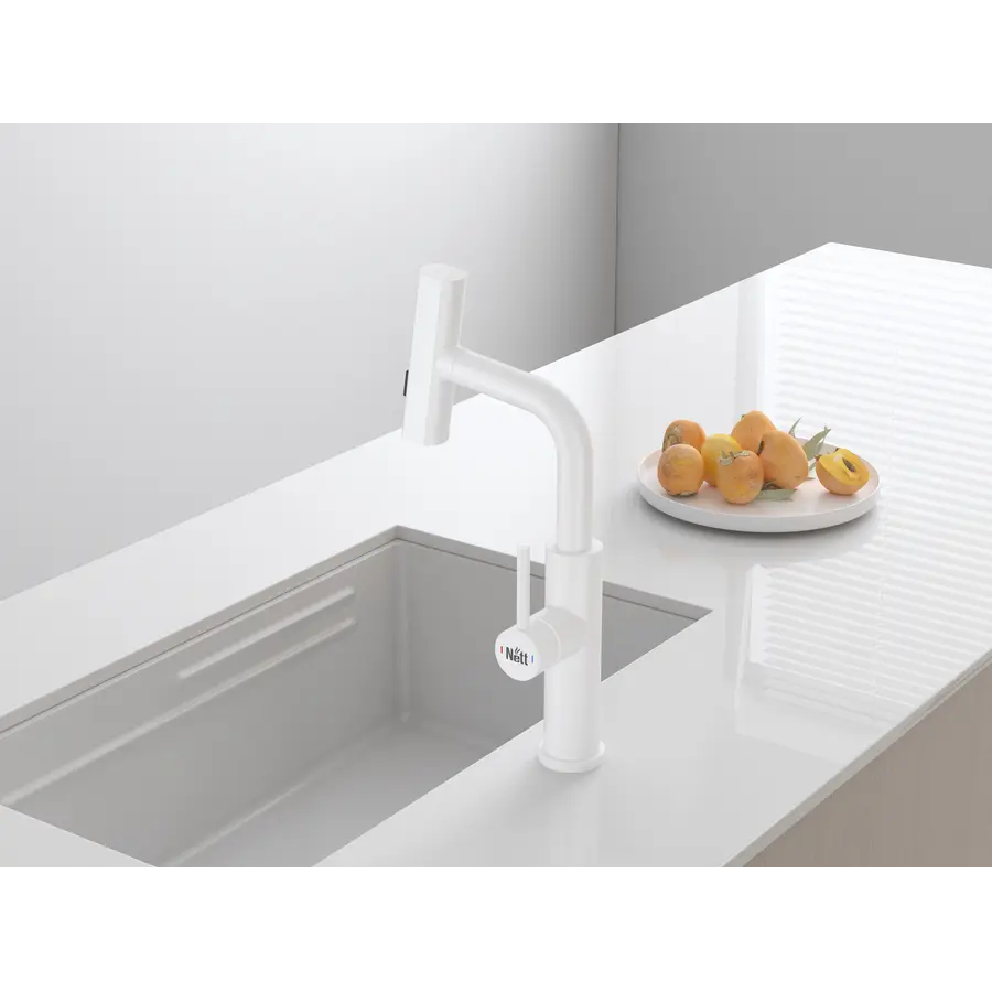 Змішувач на кухню водоспад з висувною лійкою білий Nett LW-35