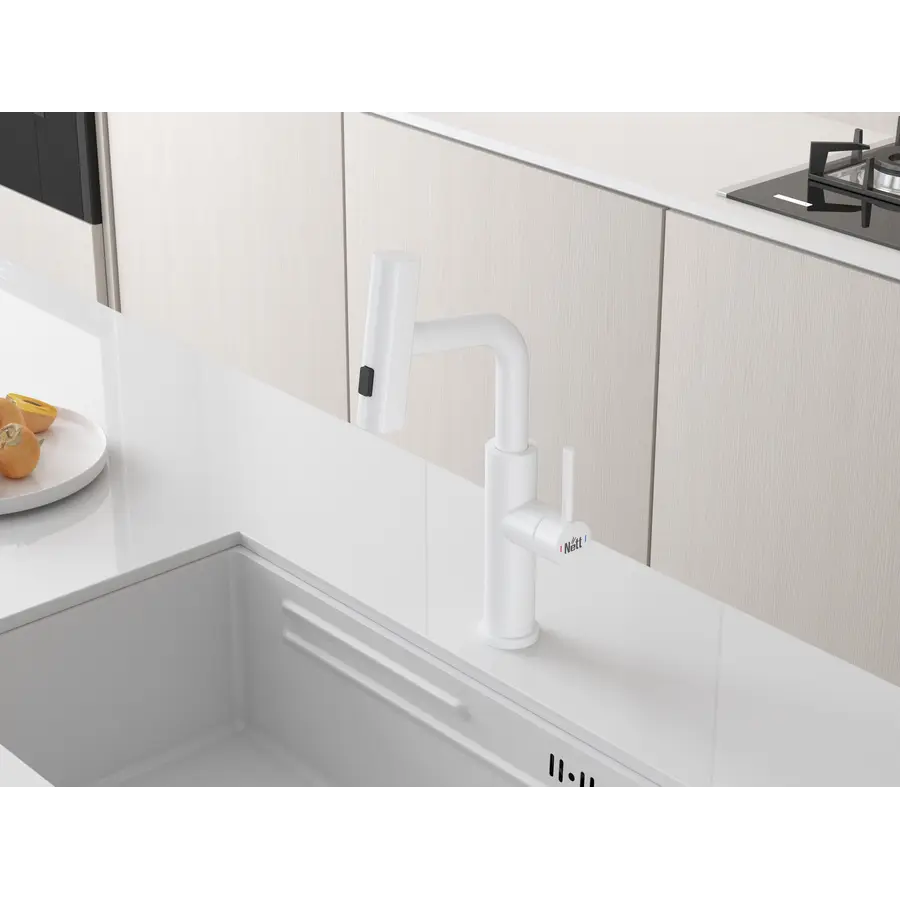 Змішувач на кухню водоспад з висувною лійкою білий Nett LW-35
