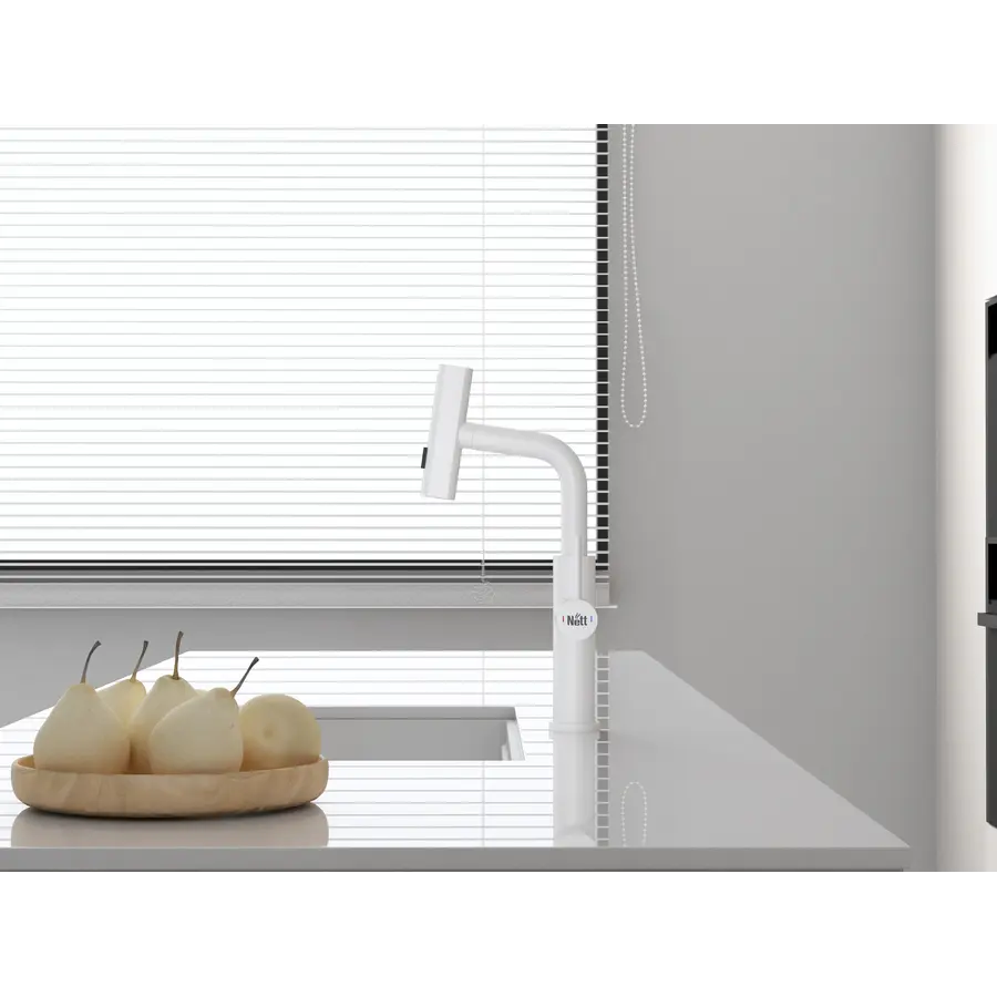 Змішувач на кухню водоспад з висувною лійкою білий Nett LW-35