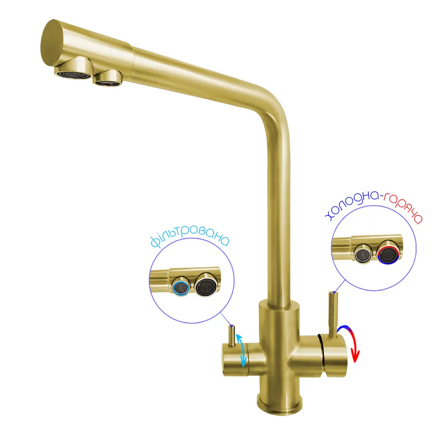 Змішувач для кухні з підключенням до фільтру золотий "Frosh" Nett FG-33