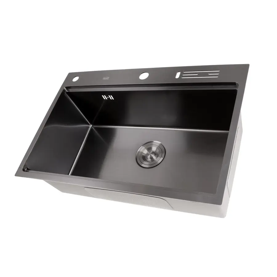 Комплект чорної мийки на кухню та змішувача з нержавіючої сталі NB-7048