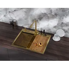 Кухонна мийка золота з нержавійки 1.5 мм багатофункціональна Nett NG-5747