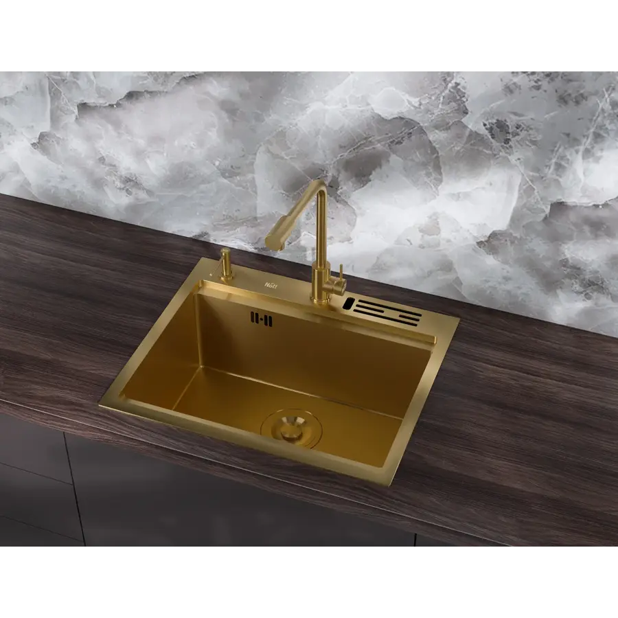 Кухонна мийка золота з нержавійки 1.5 мм багатофункціональна Nett NG-5747