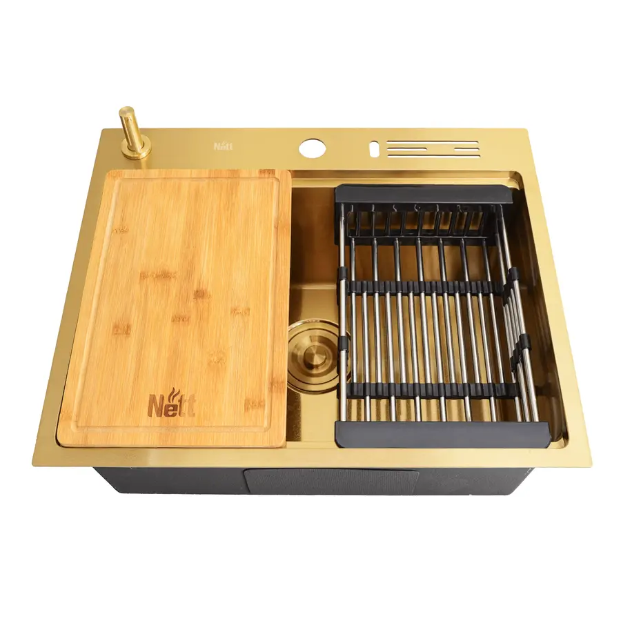 Кухонна мийка золота з нержавійки 1.5 мм багатофункціональна Nett NG-5747