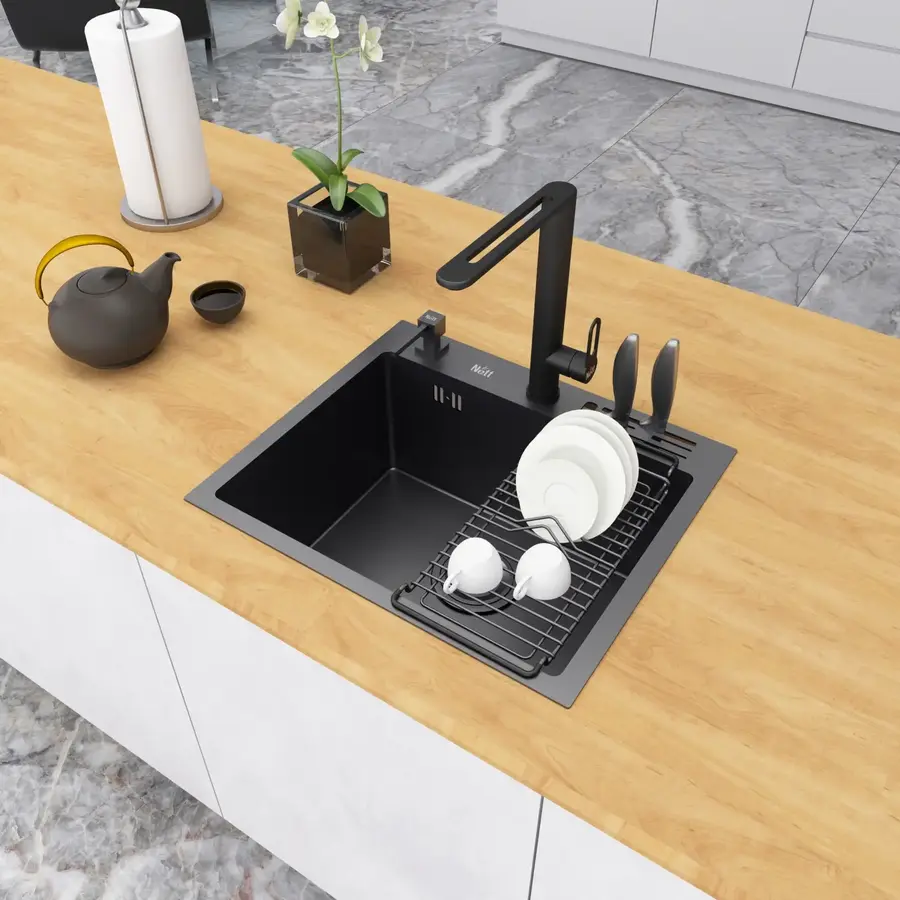 Чорна мийка на кухню 45 см накладна 1.5 мм з нержавійки Nett NВ-5245