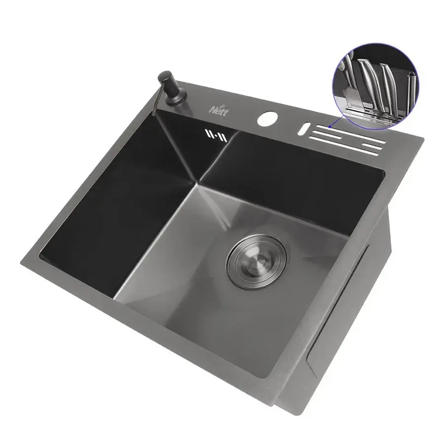 Чорна мийка на кухню 45 см накладна 1.5 мм з нержавійки Nett NВ-5245