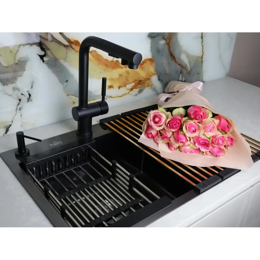 Чорна мийка на кухню 45 см накладна 1.5 мм з нержавійки Nett NВ-5245