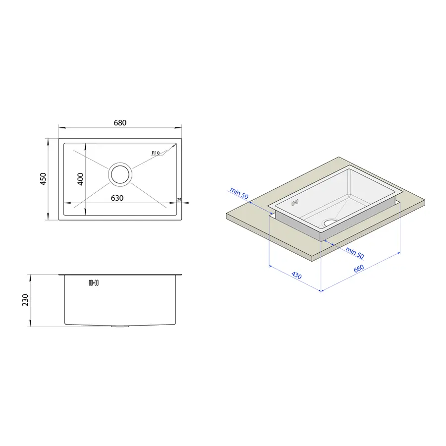 Кухонна мийка з нержавійки під стільницю 1.5 мм Nett NS-6845