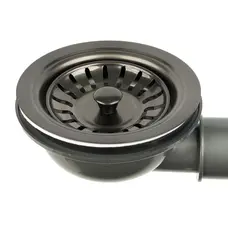 Чорний сифон для мийки на кухню з нержавійки з переливом та підключенням до посудомийки DMB-110