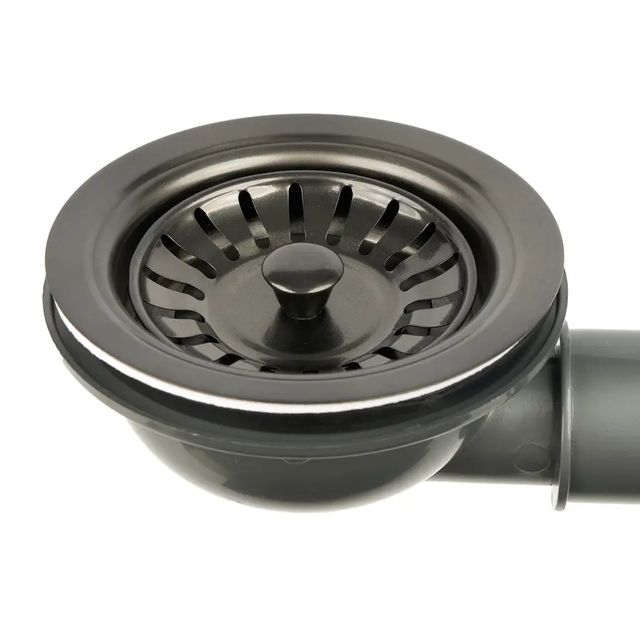 Чорний сифон для мийки на кухню з нержавійки з переливом та підключенням до посудомийки DMB-110