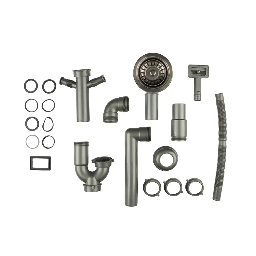 Чорний сифон для мийки на кухню з нержавійки з переливом та підключенням до посудомийки DMB-110