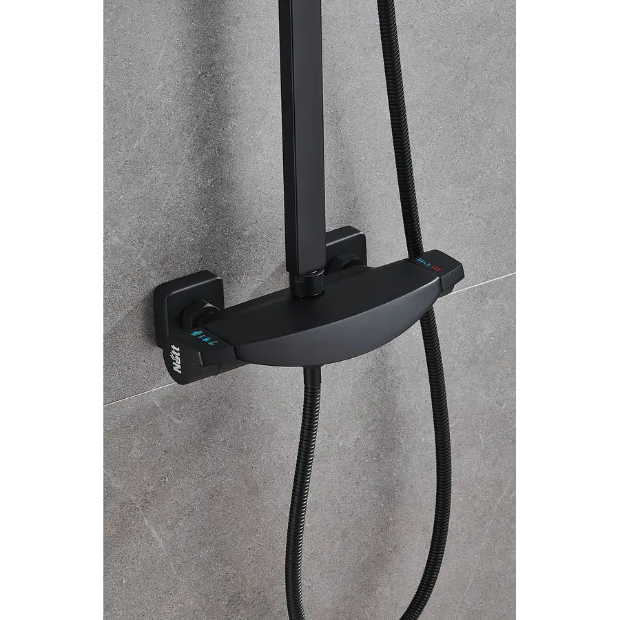 Чорна душова система з термостатом зовнішнього монтажу Nett STB-32