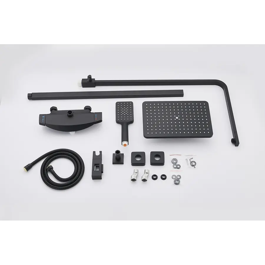 Чорна душова система з термостатом зовнішнього монтажу Nett STB-32