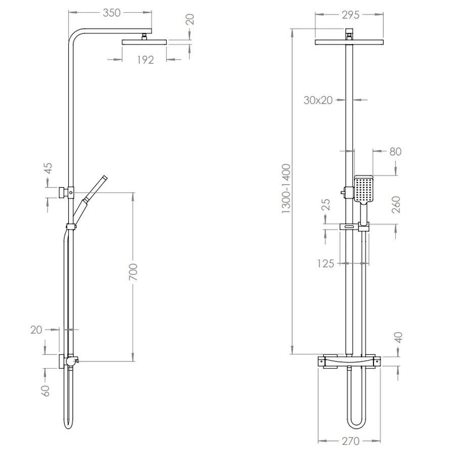 Чорна душова система з термостатом зовнішнього монтажу Nett STB-32