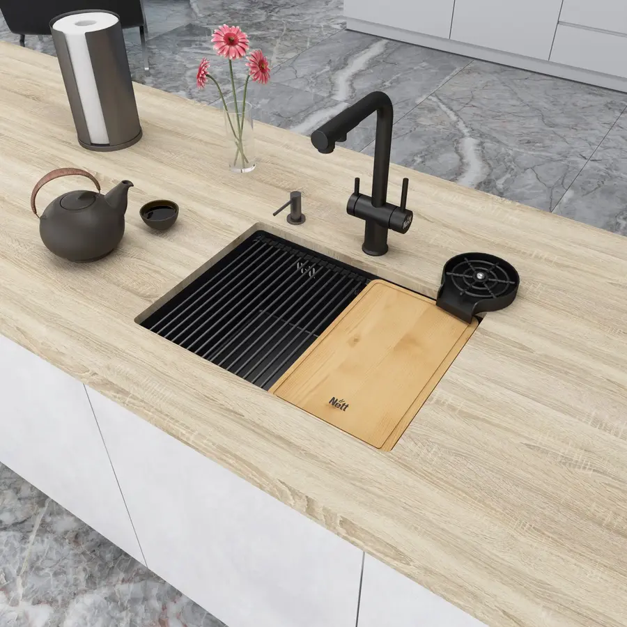 Кухонна мийка чорна під стільницю 1.5 мм з PVD покриттям Nett NB-5742