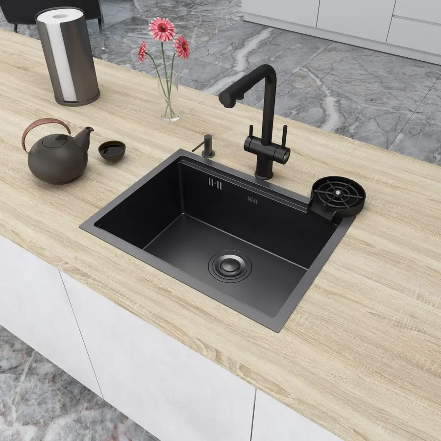 Кухонна мийка чорна під стільницю 1.5 мм з PVD покриттям Nett NB-5742