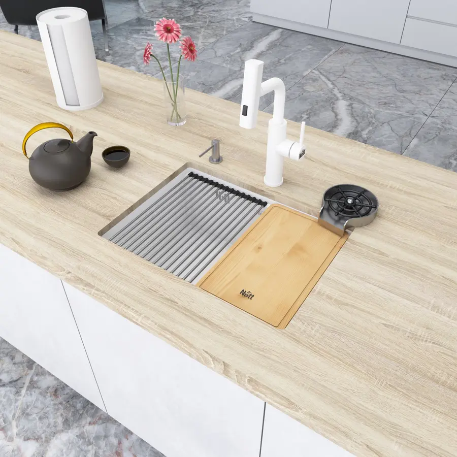 Кухонна мийка біла під стільницю 1 мм з нержавійки Nett NW-5742