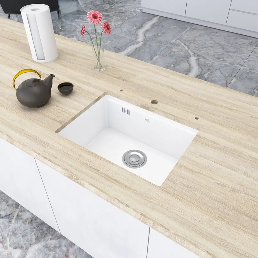 Кухонна мийка біла під стільницю 1 мм з нержавійки Nett NW-5742