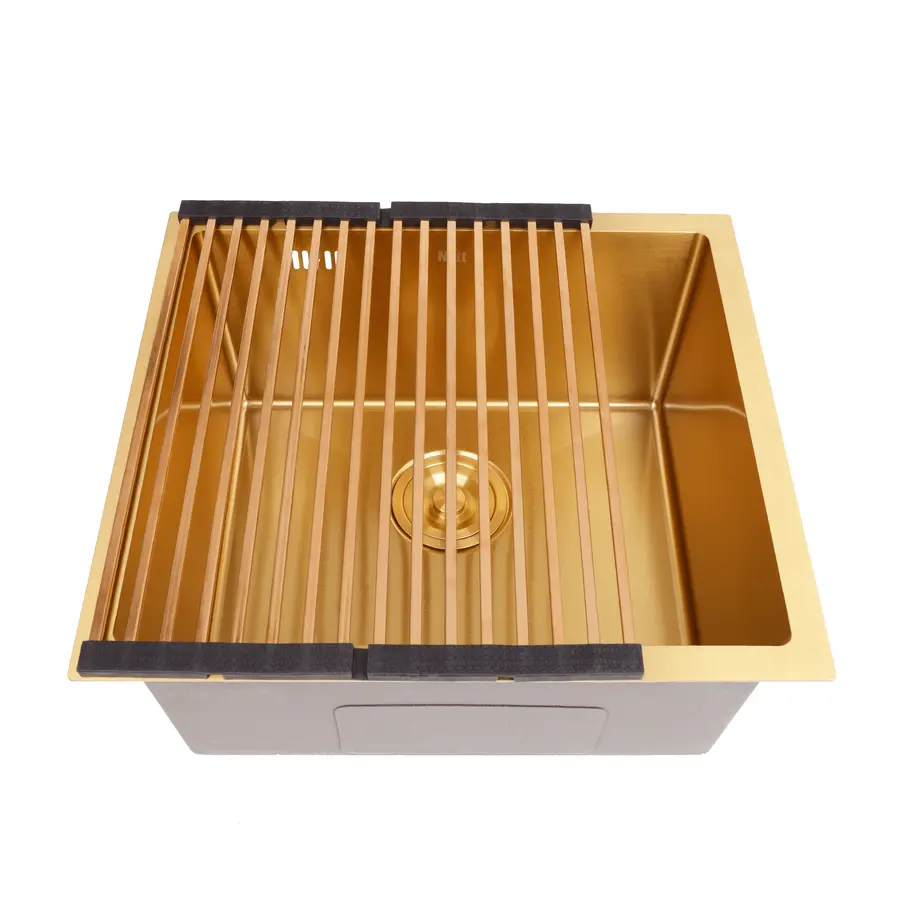 Золота мийка для кухні з нержавійки 50 см під стільницю Nett NG-5045