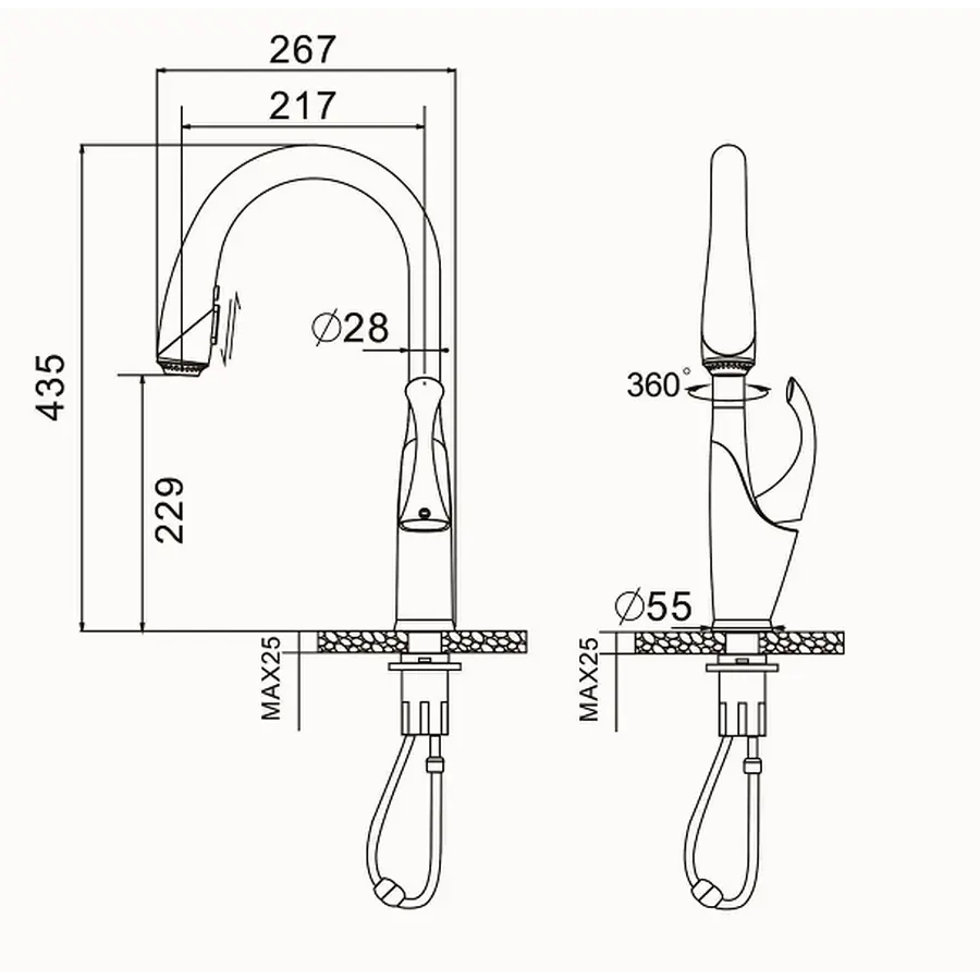 Одноважільний змішувач для кухні з висувним виливом "Лебідь" Nett SWH-435