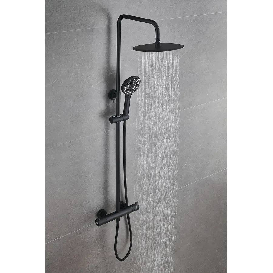 Чорна душова система з термостатом зовнішнього монтажу для душу Nett SSB-24