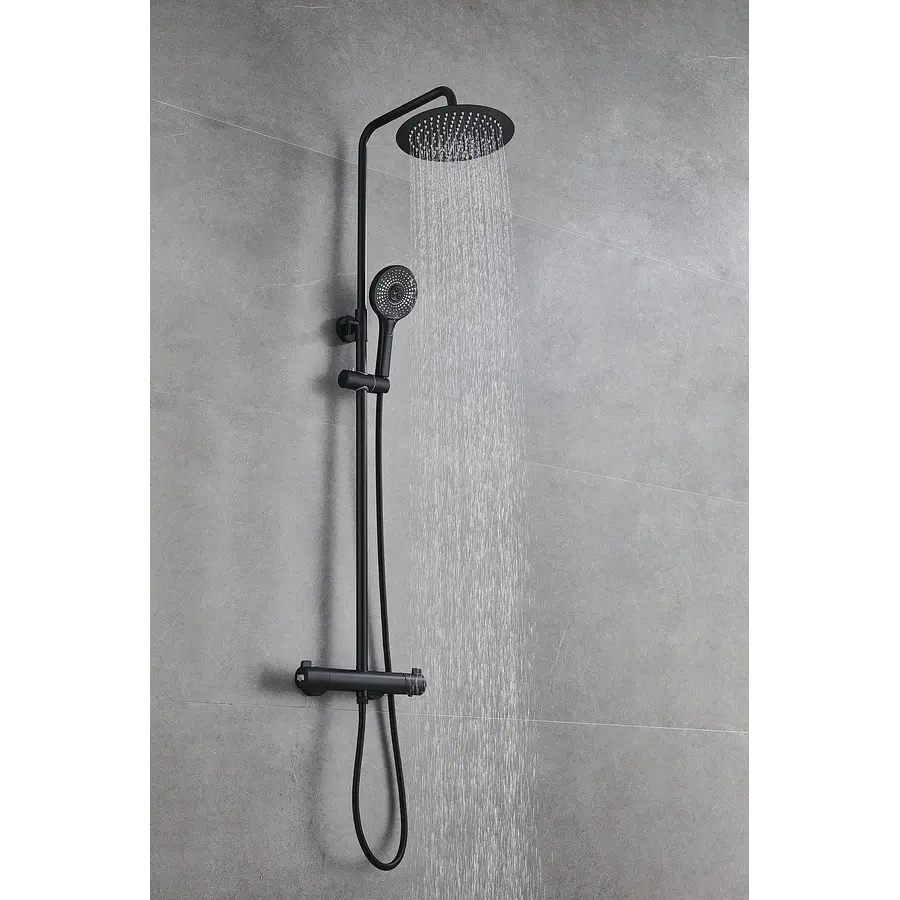 Чорна душова система з термостатом зовнішнього монтажу для душу Nett SSB-24