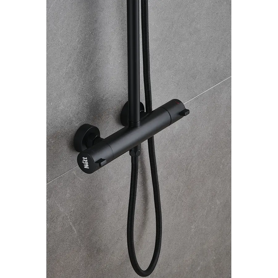 Чорна душова система з термостатом зовнішнього монтажу для душу Nett SSB-24