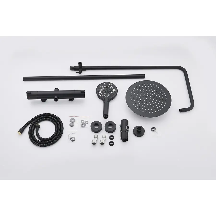 Чорна душова система з термостатом зовнішнього монтажу для душу Nett SSB-24