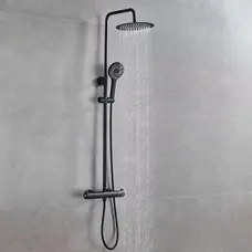 Чорна душова система з термостатом зовнішнього монтажу для душу Nett SSB-24