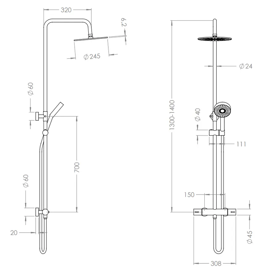 Душова система з термостатом зовнішнього монтажу для душу Nett SSH-24