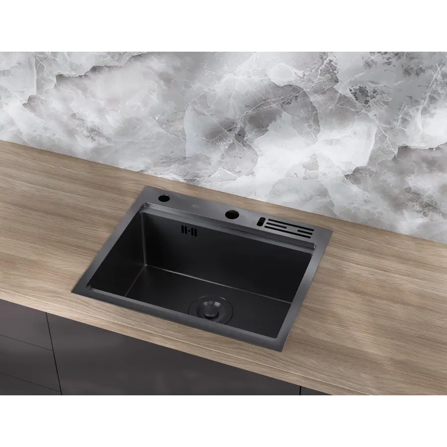 Мийка для кухні чорна з нержавійки з PVD покриттям багатофункціональна Nett NB-5747