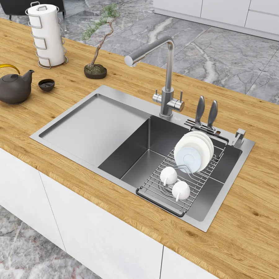 Кухонна мийка з нержавіючої сталі з лівим крилом накладна Nett NS-7848(L)