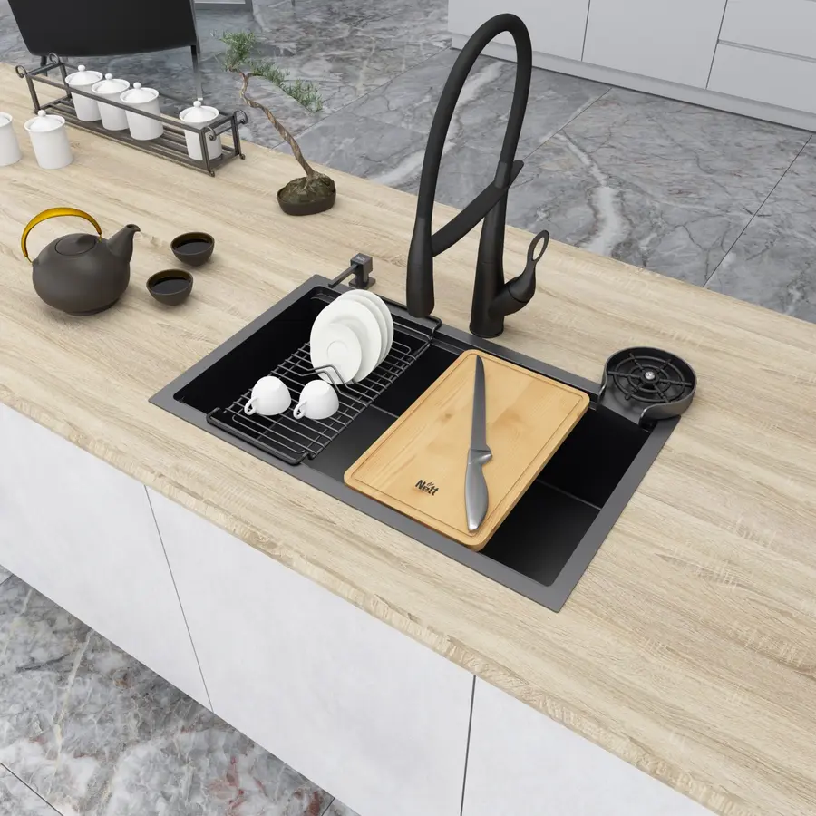 Чорна мийка врізна з PVD покриттям багатофункціональна Nett NB-7042