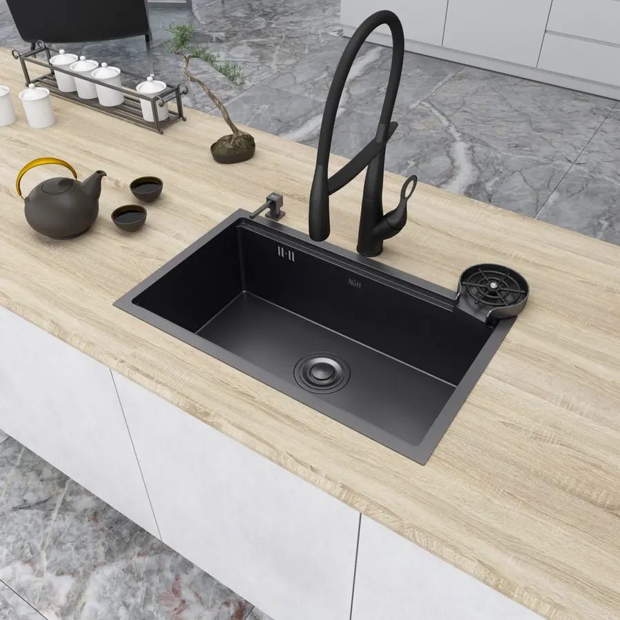 Чорна мийка врізна з PVD покриттям багатофункціональна Nett NB-7042